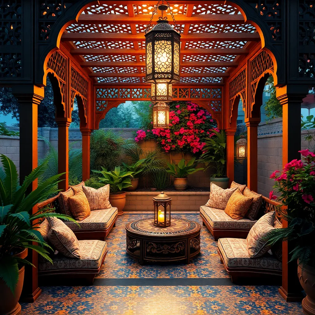 Moroccan-Inspired Alcove (Colorful Tiles & Ornate Lanterns)