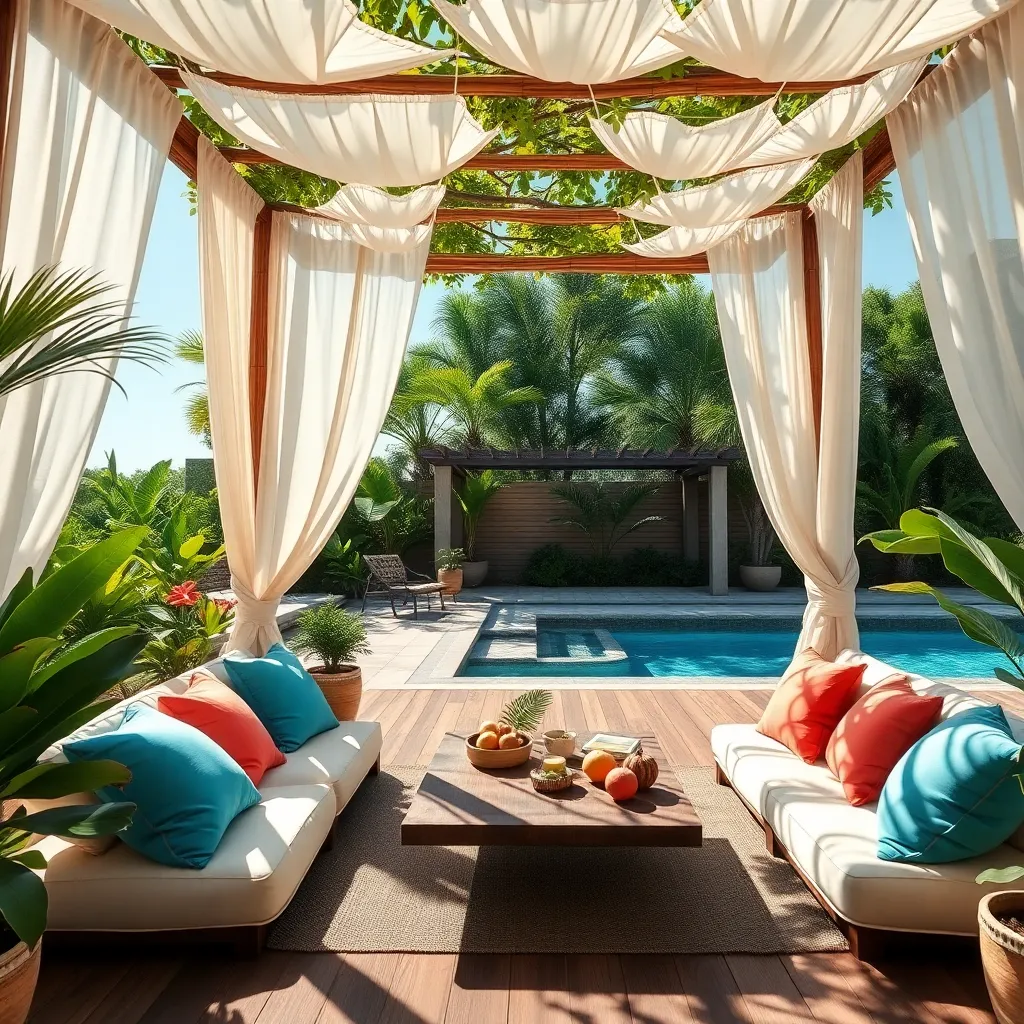 Tropical Oasis Pergola (Bamboo & Flowing Fabrics)